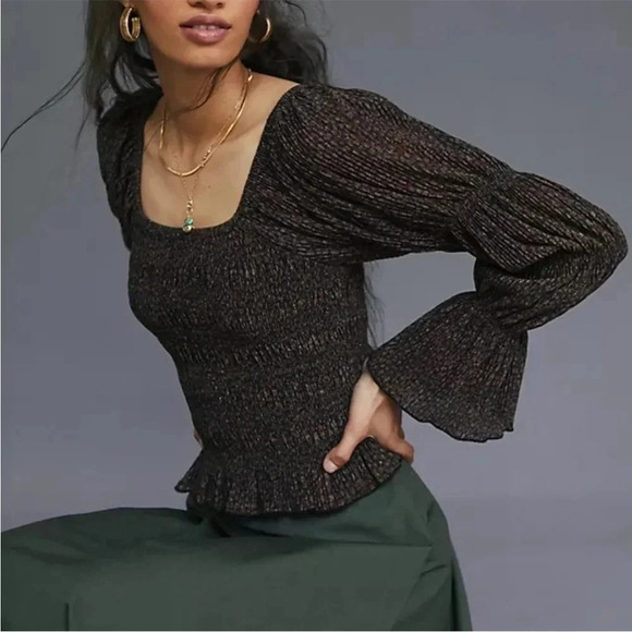 Anthropologie Tops - Anthropologie Shimmer Puff-Sleeved Top